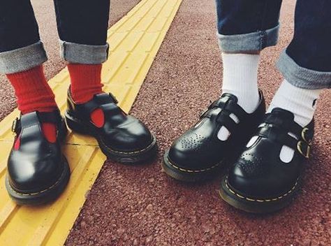 Double Docs: The 8065 shoe and the Polley shoe. Link in bio. Photo by @minamiiiiiii.bb. #drmartensstyle Dr Martens Polley Outfit, Dr Martens Mary Jane Outfit, How To Wear Doc Martens, Doc Martens Mary Janes, Dr Martens Mary Janes, Mary Jane Outfit, Mary Janes Outfit, Mary Jane Shoes Outfit, Dr Martens Style