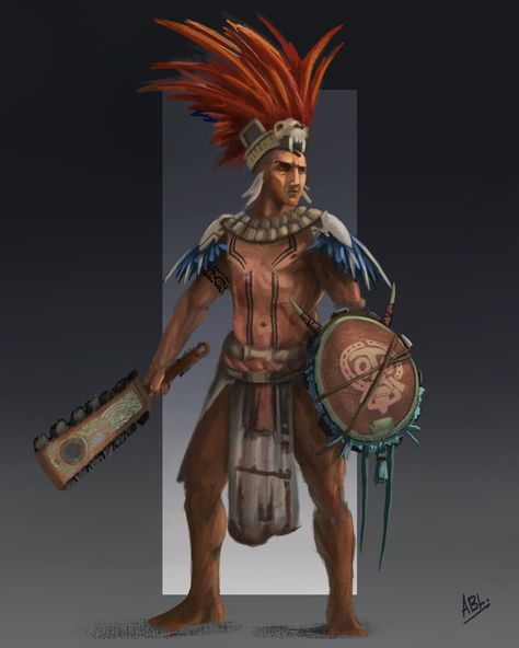 Aztec Character Art, Bone Spear, Mayan Clothing, Mayan Warrior, Zombie Apocalypse Outfit, Native American Home, Luis Diaz, Aztec Tattoo Designs, Cool Tattoo Drawings