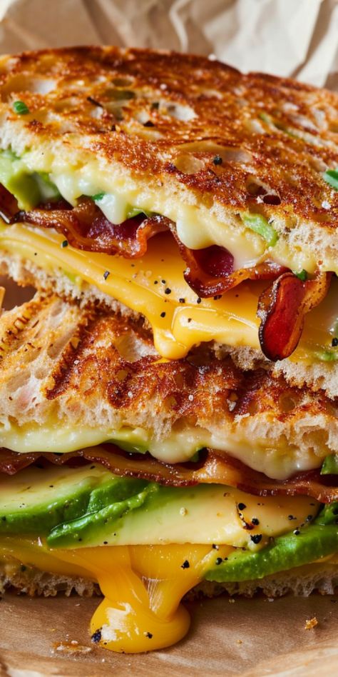 Avocado Bacon Grilled Cheese Sandwich – Chasety Recipes For Dinner Sandwich, Avocado Bacon Grilled Cheese, Lunch Ideas To Sell, Breakfast Sandwich On Toast, Bacon And Avocado Sandwich, Turkey Avocado Bacon Sandwich, Sandwich Recipes With Avocado, Bacon Panini Sandwiches, How To Build A Sandwich