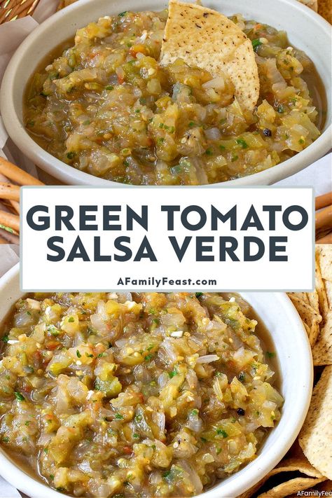 Salsa Verde Recipe With Green Tomatoes, Fresh Green Tomato Salsa, Green Tomato Salsa Freezer, Green Tomato Recipes Salsa, Green Tomato Salsa Verde, Canned Salsa Verde Green Tomatoes, Roasted Green Tomato Salsa, Green Tomato Salsa Verde Canning Recipe, Salsa Verde Canning Recipe