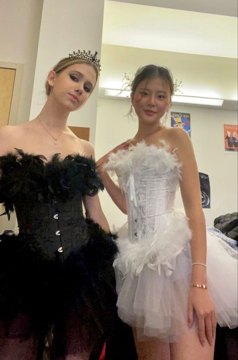 The Black Swan Halloween Costume, Luxury Halloween Costumes, Dark And Light Swan Costume, Swan Lake Halloween Costume Duo, White Swan Black Swan Halloween Costume, Black And White Swam Halloween, Odette And Odile Swan Lake Costume, Black Sean And White Swan Costume, Black Swan Ballerina Costume