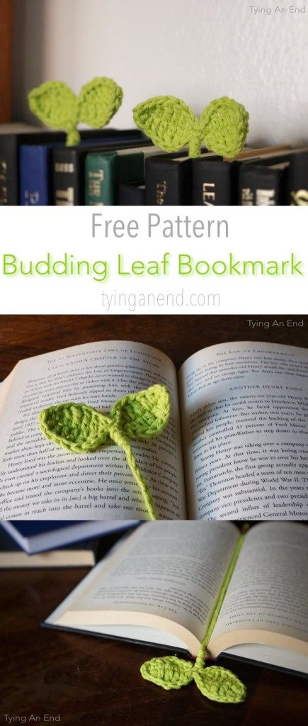 [Free Crochet Pattern] Cute little leaves to guide your reading! Budding Leaf Bookmark by Tying An End Leaf Bookmark, Bookmark Pattern, Crochet Bookmark Pattern, Crochet Bookmark, Confection Au Crochet, Seni Dan Kraf, Pola Amigurumi, Crochet Bookmarks, Stitch Crochet