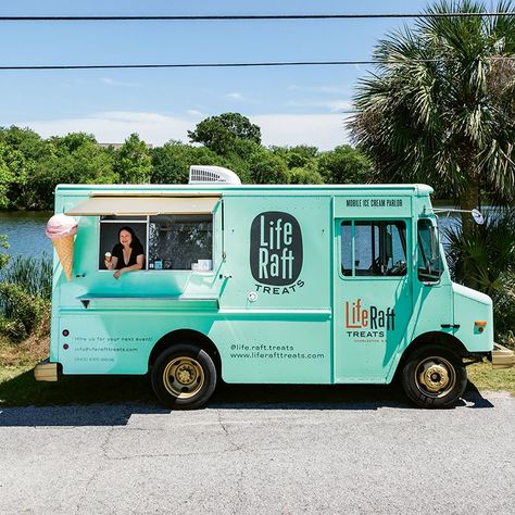 Cynthia Wong’s Sweet Salvation | Charleston SC | Charleston Magazine Ice Cream Truck Aesthetic, Boba Truck, Ice Cream Truck Design, Ice Cream Trailer, Ice Cream Lab, Ice Cream Car, Cream Car, Life Raft, Ice Cream Novelties