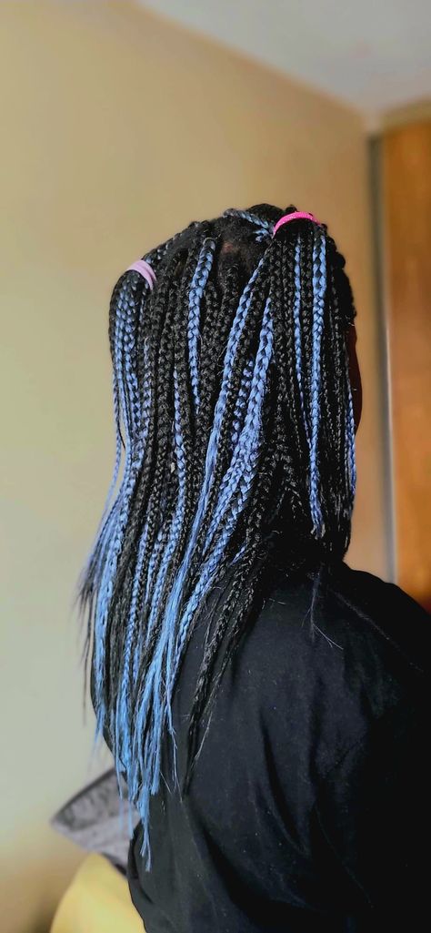 #hairstyleinspo Box Braids With Blue Highlights, Box Braid Color Ideas, Braid Color Ideas, Box Braid Ideas, Blue Box Braids, Braid Inspiration, Natural Braids, Hairstyles Natural, Protective Hairstyle