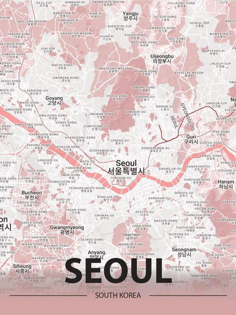 Seoul Poster, Korea Poster, Seoul Aesthetic, Korean Poster, Seoul Map, Korea Map, Maps Aesthetic, Room Collage, Architecture Models