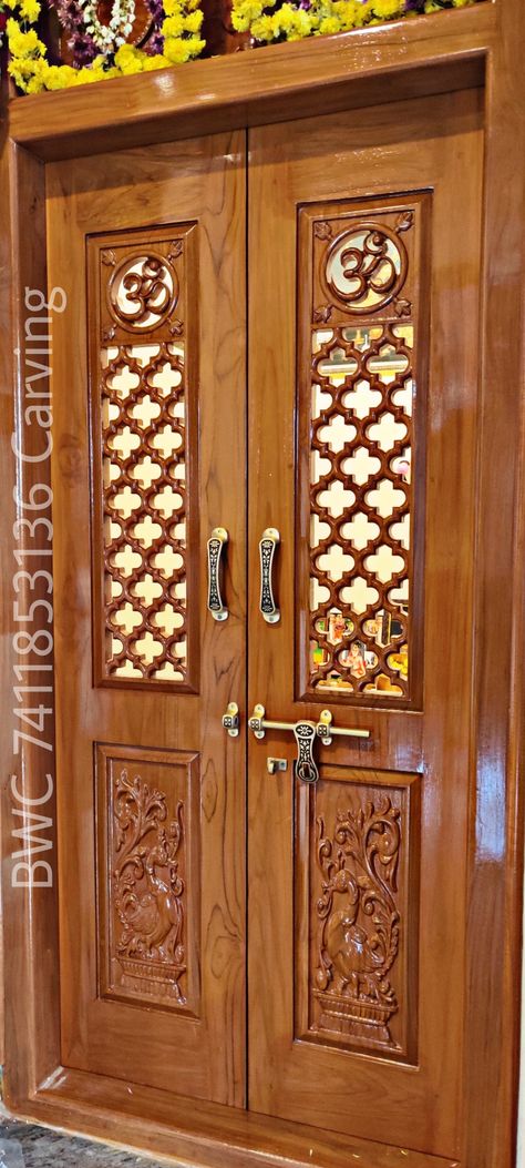 Devudi Room Door Designs, Puja Room Door Design Wood, Pooja Room Door Design Indian, Puja Door Design Modern, Temple Room Door Designs, Puja Room Door Design Indian, Pooja Room Single Door Design, Pooja Room Double Door Design Modern, God Room Door Designs