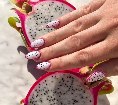 Dragon Fruit Aesthetic, Summer Shellac, Watermelon Nail Designs, Pineapple Nails, Fruit Nail Designs, Lemon Nails, Fruit Nails, Fruit Nail, Fruit Du Dragon