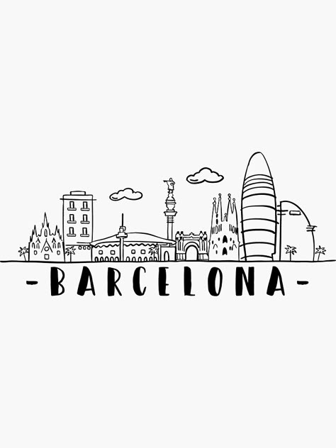 Barcelona Skyline Drawing, Barcelona Spain Drawing, Barcelona Travel Journal, Barcelona Doodle, Barcelona Stickers, Barcelona Drawing, Drawing Barcelona, Spain Drawing, Barcelona Skyline