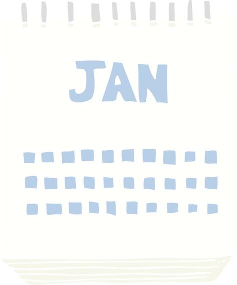 flat color illustration of a cartoon calendar showing month of january Flat Color Illustration, January Month, Color Illustration, Vector Cartoon, Flat Color, A Cartoon, Vector Free, Clip Art, Color