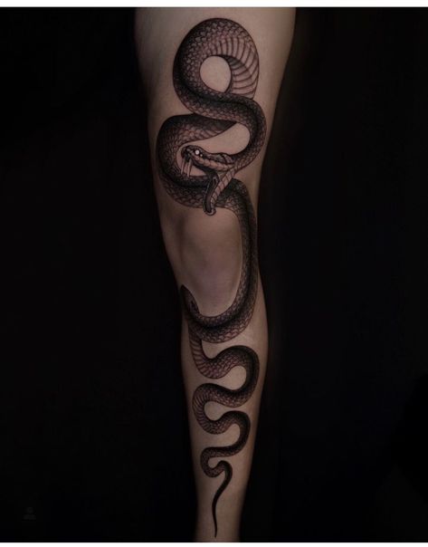 Snake Around Knee Tattoo, Calf Snake Tattoo, Gothic Snake Tattoo, Snake Calf Tattoo, Snake Knee Tattoo, Snake Tattoo Leg, Leg Snake Tattoo, Snake Tattoo On Leg, Snake Leg Tattoo