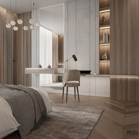 Bedroom :: Behance Working Space In Bedroom Modern, Minimal Luxury Bedroom, White And Gray Room, Modern Luxury Bedroom White, Modern Minimalist Bedroom Luxury, Bedroom Vanity Design, Minimalist Luxury Bedroom, Bedroom With Vanity, Luxury Scandinavian Interior