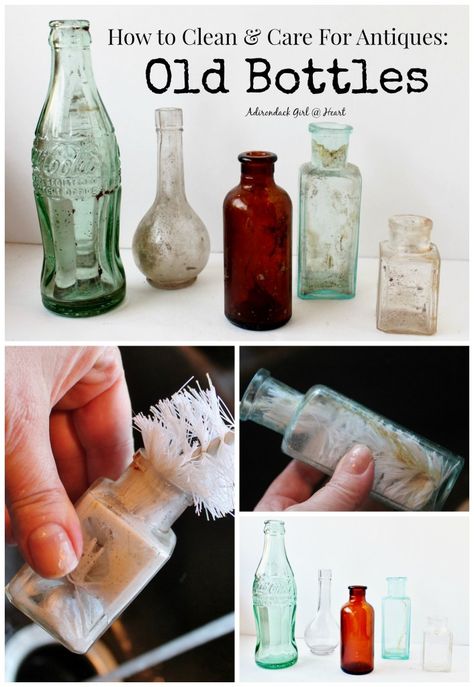 How to Clean & Care for Antiques Old Bottles collage Homemade Toilet Cleaner, Old Glass Bottles, Cleaning Painted Walls, Antique Glass Bottles, Glass Cooktop, Deep Cleaning Tips, Antique Bottles, Old Bottles, Vintage Bottles