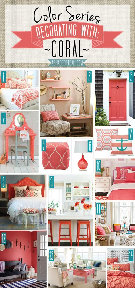 ColorSeries.Coral Decorating With Coral, Coral Color Decor, Coral Home Decor, Coral Bedroom, Bathroom Decor Colors, Coastal Bedrooms, Design Seeds, Decoration Inspiration, Bathroom Colors