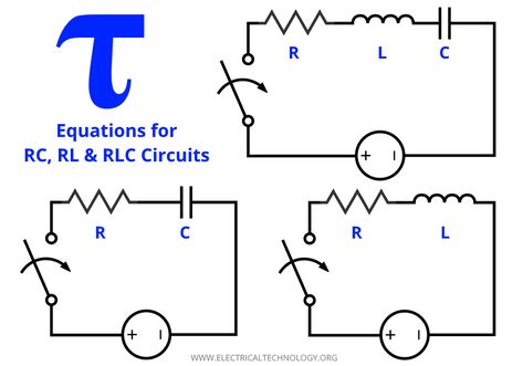 Time Constant τ “Tau” Formulas for RC, RL & RLC Circuits Electronics Engineering, Ohms Law, Electronic Circuit Projects, Electronic Circuit, Speaker Wire, Outdoor Bathrooms, Circuit Projects, Stem Education, Electronic Engineering