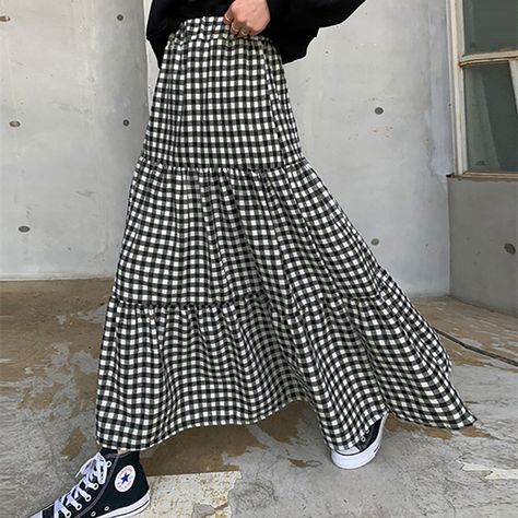 Gingham Skirt Outfit, Stocking Designs, Hem Leggings, Gingham Skirt, Checkered Skirt, Black F, Pleated Long Skirt, Dress Cake, Womens Maxi Skirts