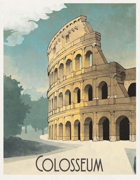 Colosseum Art, Retro Travel Poster, Art Deco Posters, A4 Poster, Photo Wall Collage, Vintage Poster Art, Architecture Sketch, Poster Vintage, Vintage Travel Posters