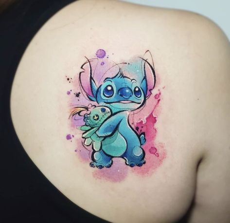 Leo And Stitch Tattoo, Stitch And Scrump Tattoo, Stitch Disney Tattoo, Tattoo Ideas Stitch Disney Characters, Lelo And Stitch Tattoo Ideas, Stitch With Turtle Tattoo, Stitch Tattoo Ideas, Stich Tatoos Girl, Lilo And Stitch Tattoo