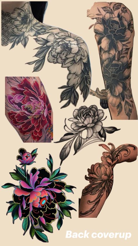 Different flowers as ideas for a coverup tattoo Floral Tattoo Coverup Cover Up, Corpse Flower Tattoo, Floral Tattoo Coverup, Floral Cover Up Tattoo, Black And Grey Flowers, Corpse Flower, Tattoo Coverup, Coverup Tattoo, Up Tattoo