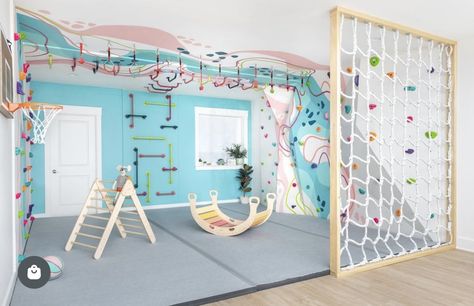 Game Room Toys, Indoor Playground Basement, Epic Playroom, Indoor Playground Diy, Cool Playroom Ideas, Sensory Kids Room, Active Playroom, Stairs Playroom, Kids Playroom Basement