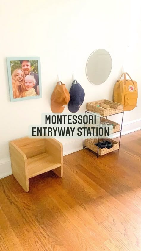 sonnysmontessori on Instagram: 💠 Entryway station 💠⁣ ⁣ An entryway station provides your child a sense of independence and ownership while learning to put on shoes and… Montessori Shoe Bench, Montessori Grooming Station, Montessori Front Entrance, Montessori Shoe Station, Montessori Mudroom, Toddler Getting Ready Station, Montessori Entryway Ideas, Montessori Get Ready Station, Montessori Hallway