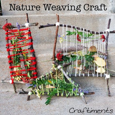 25 of the BEST Outdoor - Nature Art & Crafts - Emma Owl Kids Weaving Projects, Nature Weaving, Weaving Craft, Camping Activities For Kids, Weaving For Kids, Fun Activities To Do, Indoor Fun, Camping Activities, Weaving Projects