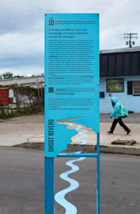 A River Remembered | Landscape Architecture Magazine Landscape Architecture Magazine, Interpretive Signage, Park Signage, Wayfinding Signage Design, Signage And Wayfinding, Way Finding, Wayfinding Design, Public Artwork, Exterior Signage