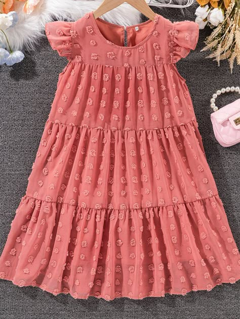 Free Returns ✓ Free Shipping On Orders $49+ ✓. Girls Swiss Dot Flutter Sleeve Ruffle Hem Chiffon Smock Dress- Girls Dresses at SHEIN. Frock Designs, Girls Smocked Dresses, Kids Frocks Design, Elegant Blouse Designs, Kids Fashion Dress, Kids Frocks, Chiffon Fashion, Kids Dresses, Frock Design