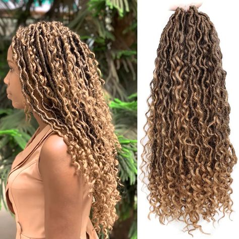 PRICES MAY VARY. ✅【Great Quality】Goddess locs crochet hair for black women is made of high quality low temperature synthetic fiber,natural luster,perfect thickness,lightweight and softness,no smells,skin friendly,low maintenance. ✅【Goddess Look with the Curls and Loc Combo】Goddess locs crochet hair wrapped some water wave hair, let crochet locs look more full and fluffy for you to create a bohemia look of vibe.As time goes on, the crochet goddess locs will look more natural. ✅【Save Time And Effo Lock Braids, Boho Goddess Locs, Curly Faux Locs Crochet, Crochet Goddess, Goddess Locs Crochet, Goddess Faux Locs, Curly Faux Locs, Crochet Locs, Lemonade Braids Hairstyles