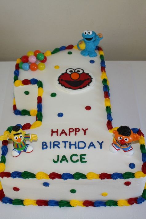 Jameson Cake, Sesame Street 1st Birthday Cake, Sesame Street Birthday Cakes, Elmo Cake, Cookie Monster Party, Elmo Birthday Party, Sesame Street Birthday Party, Elmo Party