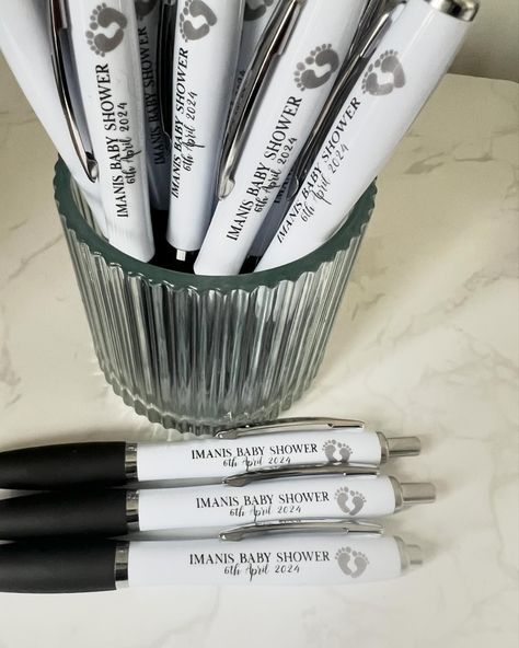 Personalised Baby Shower Pens for Imani ✨Specification: White barrel pen Type: Ballpoint retractable Material: Plastic Writing Point: 0.7mm Size: 140 x 17mm (aprox.) Ink colour: Black Print area is 65 x 7mm on the barrel only ⁠•⁠ •⁠ •⁠ #CustomByKhrissy #SmallBusinessUK ⁠ #Laserengraved #Ukbusinessowner #Ukbusinessowners #Entrepreneuruk #Shopsmallbusinessuk #Smallbusinessowneruk #AcrylicSignage #Omtechcommunity #BrandingDesign ⁠ #PackagingDesign⁠ #BrandingAndPackaging ⁠ #ExplorePage⁠ #T... Small Business Uk, Acrylic Signage, April 4, Personalized Baby Shower, Personalised Baby, Shop Small Business, Ink Color, Black Print, Laser Engraving