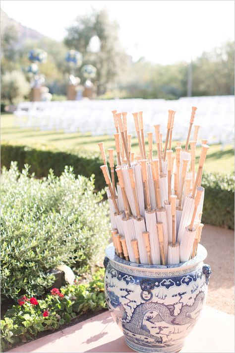 Chinoiserie Wedding Decor, Wedding Parasol, Laos Wedding, Chinoiserie Wedding, Wedding Umbrella, Modern Chinoiserie, Porcelain Wedding, Friday Wedding, Jordan Photography