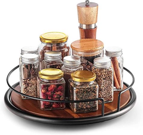 Lazy Susan Spice Rack, Kitchen Counter Organization Ideas, Lazy Susan Organizer, Lazy Susan Tray, Wooden Lazy Susan, Lazy Susan Organization, Rotating Spice Rack, Wood Lazy Susan, Kitchen Counter Organization