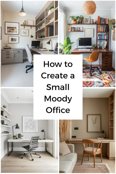 Turn your small home office into a moody space with these tips and decor ideas. Home Office Travel Theme, Artistic Home Office, Home Office Ideas For Women Small Spaces, Home Office Ideas For Small Spaces, Office With Couch, Cozy Office Ideas, Small Work Office, Small Moody Office, Home Office With Couch