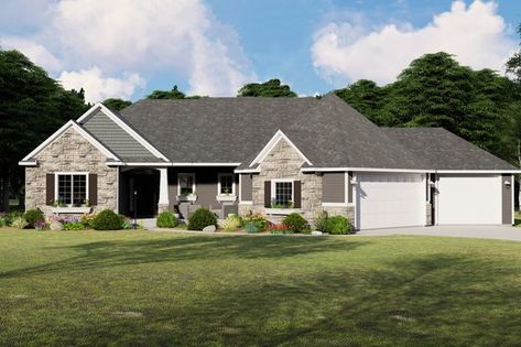 Craftsman Ranch House Plans, Empty Nester House Plans, 1500 Sq Ft House, Angled Garage, Craftsman Ranch, Southern Style House Plans, Shake Siding, Floor Plans Ranch, Basement Floor Plans