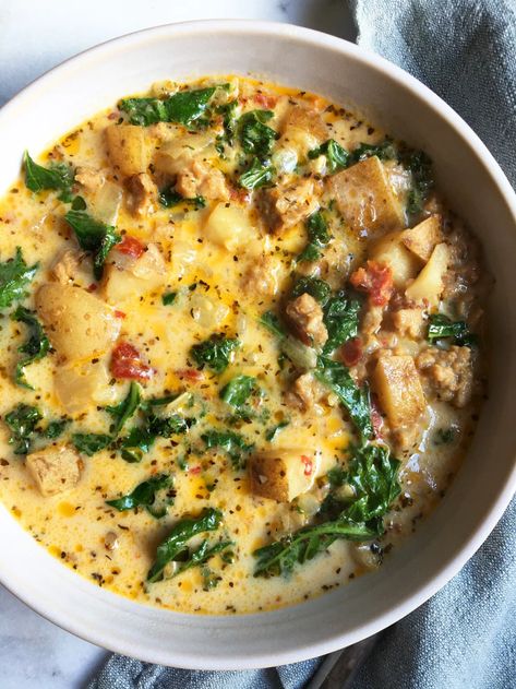 Vegetarian Zuppa Toscana, Veggie Entrees, Vegetable Ramen, Veg Meals, Zuppa Toscana Soup, Tuscan Soup, Vegetarian Sausages, Toscana Soup, Veggie Sausage