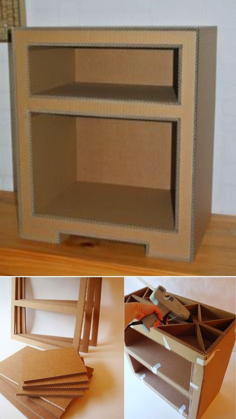 Cardboard Furniture Design, Diy Bedside Table, How To Make Drawers, Cardboard Organizer, Cardboard Recycling, Cardboard Storage, Unique Garden Decor, Diy Side Table, Cardboard Crafts Diy