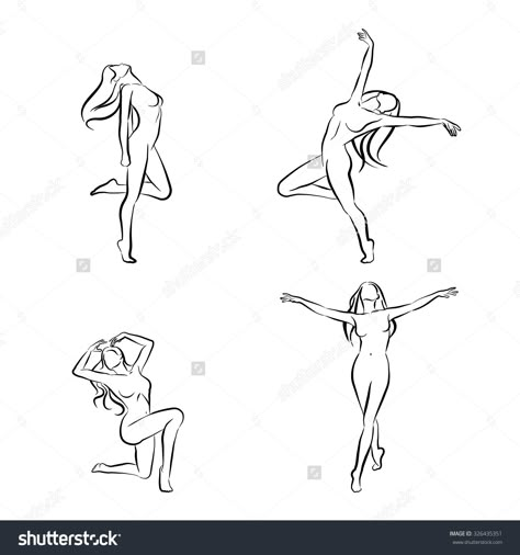 Dancing Women Drawing, Dancing Lady Tattoo, Painting Silhouette Woman, Womens Silhouette Drawing, Tattoo Of Woman Body Outline, Women Outline Art, Woman Figure Tattoo, Line Art Dance, Body Silhouette Drawing