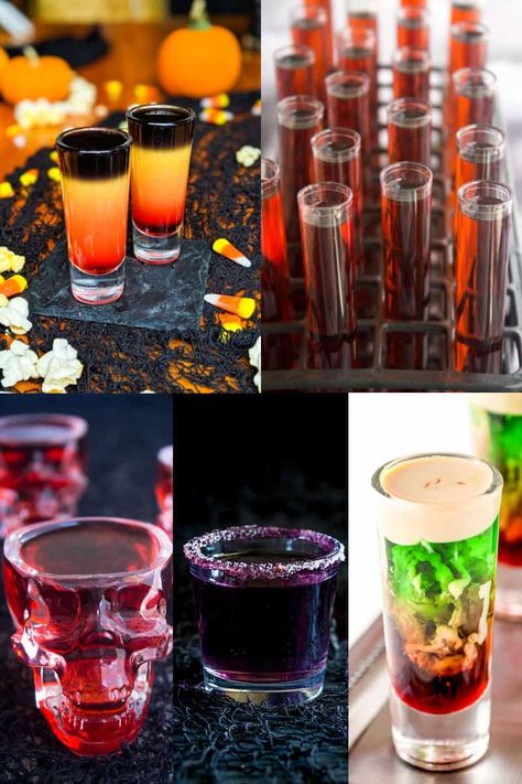 Halloween Drink Garnish Ideas, Halloween Shots Alcohol Recipes, Halloween Drinks Shots, Halloween Shots Recipes Easy, Best Halloween Shots, Halloween Shot Recipes Alcoholic, Halloween Party Shots Alcohol, Halloween Vodka Shots, Fun Halloween Shots