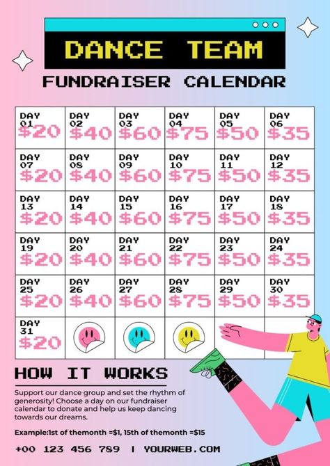 Cool Dance Team Fundraiser Calendar Dance Fundraising Ideas, Dance Team Fundraisers, Calendar Fundraiser, Fundraising Calendar, Dance Fundraisers, Make Your Own Calendar, Team Fundraiser, Fundraiser Ideas, Cool Dance