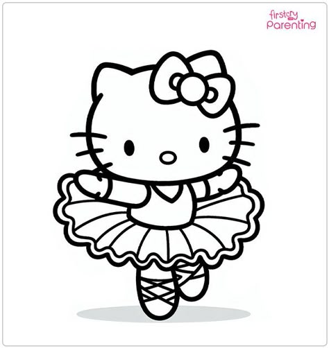 Hello Kitty Ballerina Coloring Page Hello Kitty Coloring Sheets, Colouring In, Hello Kitty Drawing Ideas, Ballet Coloring Pages, Hello Kitty Ballerina, Ballerina Coloring, Sanrio Coloring Pages, Sanrio Coloring, Dance Coloring Pages