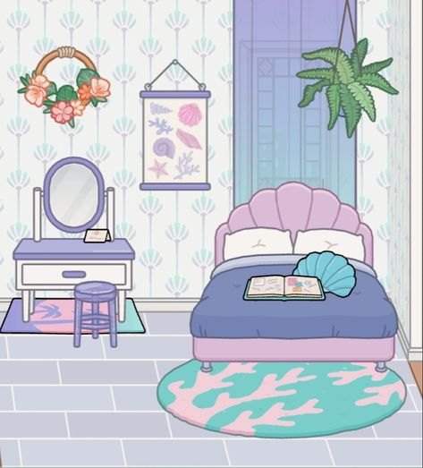 Toca Boca Paper Doll House Bedroom, Paper Doll House Bedroom, Paper Doll Bedroom, Bad Room Ideas, Doll House Bedroom, Origami Templates, Disney Paper Dolls, Mermaid Bedroom, Bedroom Drawing