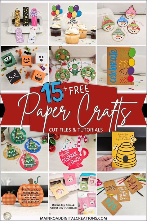 Free paper craft SVGs, Cricut paper crafts, DIY paper crafts for holidays, Cricut Joy Xtra tutorials, Halloween crafts, Free SVG for Cricut, DIY crafts, papercraft SVG, Cardstock crafts, Free SVG for Christmas, cupcake topper SVG, bookmark SVG, How to make a bookmark with your Cricut Cricut Paper Crafts To Sell, Cricut Cardstock Projects Free, Cricut Paper Projects, Card Making Templates, Paper Christmas Ornaments, Personalized Cards, Felt Projects, Cute Gift Boxes, Cricut Explore Air