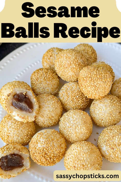 sesame balls recipe Sesame Balls With Red Bean Paste, Sesame Balls Red Bean Paste, Jian Dui, Sesame Balls Recipe, Filipino Bread Recipe, Sweet Balls, Sesame Balls, Filipino Food Dessert, Foreign Food