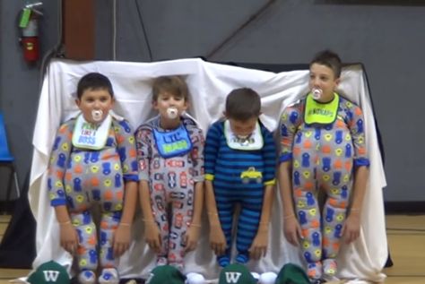 Boys in baby costumes. Kids Talent Show Ideas, Talent Show Ideas Funny, Talent Show Ideas, Show Ideas, Kids Talent, Camp Activities, Show Dance, School Dance, Sunday School Crafts