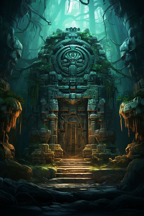 Creatures Mythical, Aztec Temple, Hidden Temple, Jungle Temple, Mythical Beings, Art Niche, Fantasy Realm, Illustration Fantasy, Mythical Creatures Fantasy