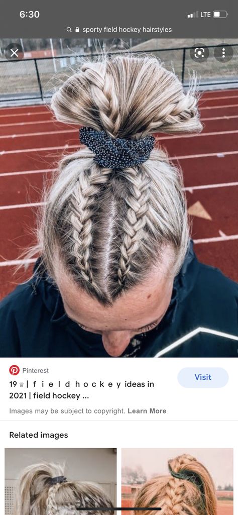 Cute Field Hockey Hairstyles, Girls Hockey Hairstyles, Hockey Hair Styles, Game Day Hairstyles Lacrosse, Field Hockey Hair, Feild Hockey Hair Ideas, Field Hockey Hairstyles, Field Hockey Games, Hockey Hair