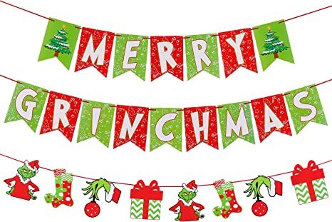 AmazonSmile: Red Green Merry Grinchmas Banner and Grinch Garland, Grinch Christmas Decorations,Grinchmas Christmas Decorations Supplies, The Grinch Christmas Decor for Xmas Home Fireplace Mantle : Toys & Games Grinch Garland Diy, Grinch Garland, Grinch Christmas Decor, Christmas Birthday Party Decorations, Grinch Christmas Party, Christmas Window Stickers, Grinch Christmas Tree, Grinch Christmas Decorations, Merry Grinchmas