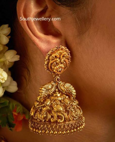 Jumkhas Earrings Gold, Bridal Jumka Design, Gold Earrings Butalu, Ear Rings For Women In Gold Buttalu, Antique Jumki Designs Gold, Antique Jumka Gold, Bridal Jhumkas Gold, Earings Design Gold Indian Jhumka, Antique Gold Jhumka