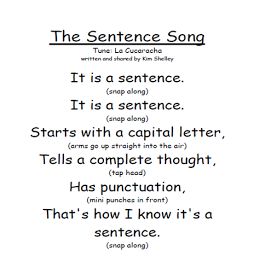 Literacy Poster, Verb Song, Sentence Making, Kindergarten Songs, Classroom Songs, Sentence Building, 2nd Grade Writing, 1st Grade Writing, School Songs