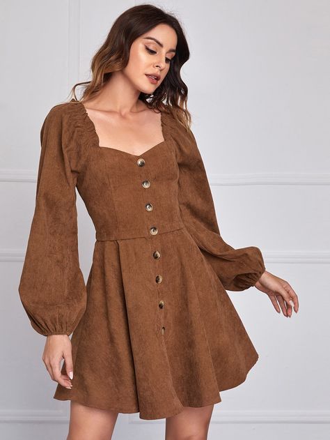 Navy Winter Dress, Winter Dresses Short, Corduroy Dress Outfit Winter, Short Dresses Winter, Brown Vintage Dress, Corduroy Dress Outfit, Lapel Dress, Elegant Casual Dress, Cord Dress